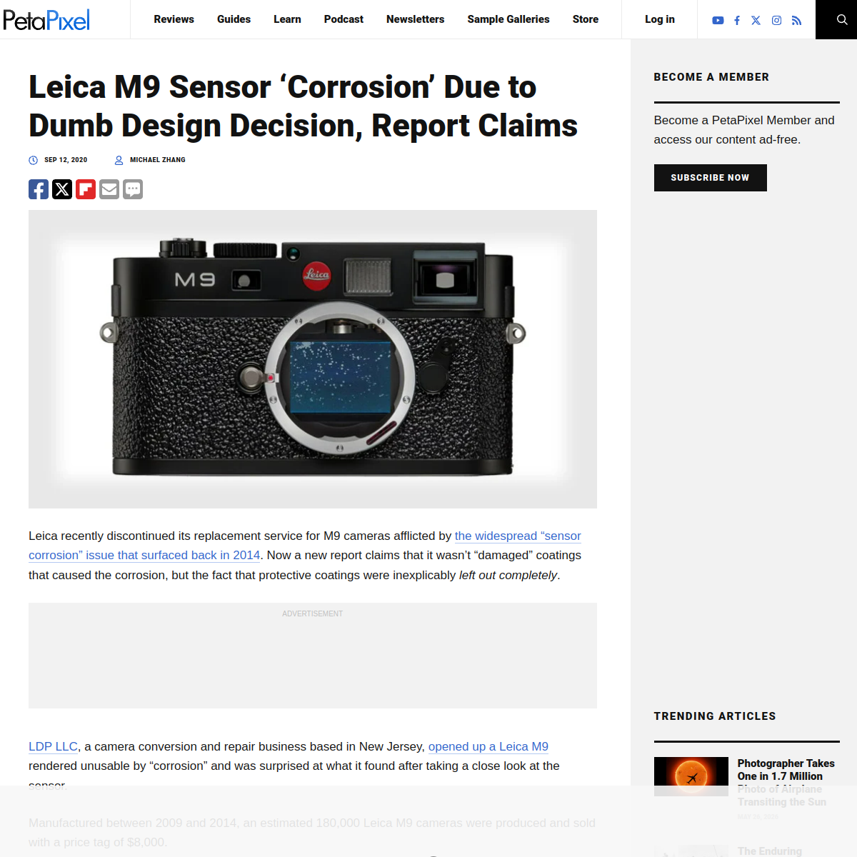 2020 PetaPixel: Leica M9 sensor corrosion due to a design decision