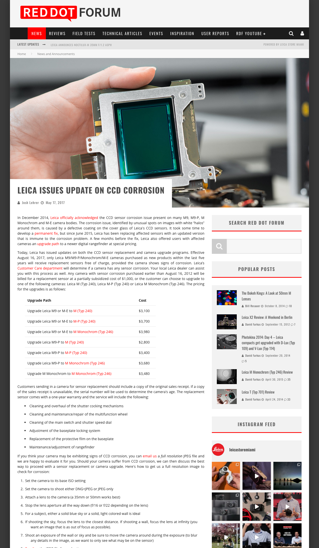 2017: Leica ends free CCD replacement and begins charging